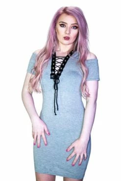 Dr Faust Cold Shoulder Bodycon Grey Mini Dress - Amelie
