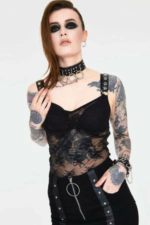JAWBREAKER Contraband Sheer Black Lace Strap Top 1 JAWBREAKER Contraband Sheer Black Lace Strap Top