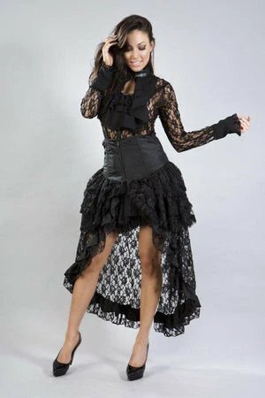 Burleska Crimson Long Sleeve Top In Black Lace Chiffon 3 Burleska Crimson Long Sleeve Top In Black Lace Chiffon - Image 3
