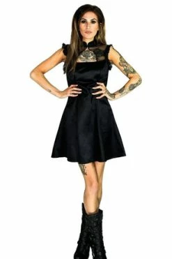 Dr Faust Cute Spider Raw Silk Black Mini Dress - Spinderella