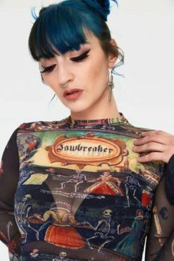 JAWBREAKER Skeleton Dance Print Mesh Crop Top -Clorhing Shop dancing with the dead mini dress tpa 2506 04.1005 300x