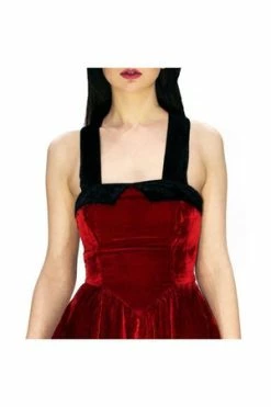 Dr Faust Deep Red Halterneck Velvet Mini Dress - Rosalie -Clorhing Shop deep red halterneck velvet mini dress rosalie dr faust 3 300x
