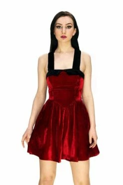Dr Faust Deep Red Halterneck Velvet Mini Dress - Rosalie