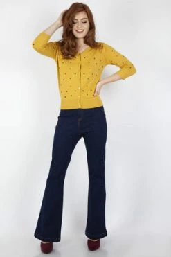 Voodoo Vixen Diana Mustard Polka Dot Cardigan -Clorhing Shop diana polka dot cardigan in mustard caa 3106 02.250 300x