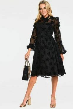 Voodoo Vixen Blanca Chiffon Rose Flocking Dress -Clorhing Shop dra 9228 bi 02 1 300x