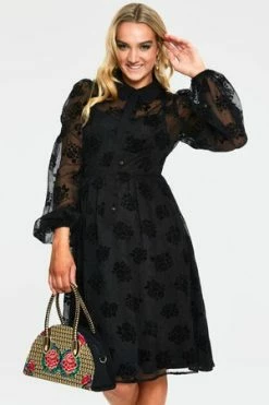 Voodoo Vixen Blanca Chiffon Rose Flocking Dress -Clorhing Shop dra 9228 bi 03 1 300x