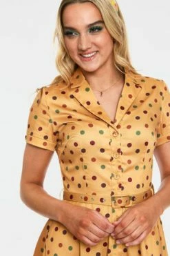 Voodoo Vixen Diana Polka Dot Collared Flared Dress -Clorhing Shop dra 9233 bi 04 300x