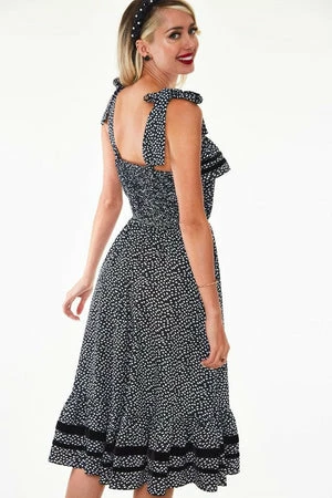 Voodoo Vixen Mae Long Floral Flare Dress With Velvet Trim 2 Voodoo Vixen Mae Long Floral Flare Dress With Velvet Trim - Image 2