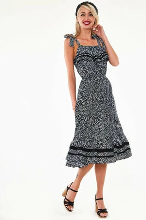 Voodoo Vixen Mae Long Floral Flare Dress With Velvet Trim 3 Voodoo Vixen Mae Long Floral Flare Dress With Velvet Trim - Image 3