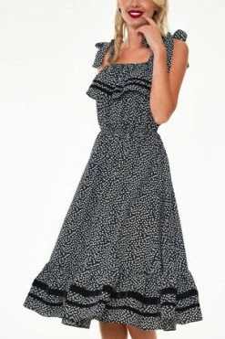 Voodoo Vixen Mae Long Floral Flare Dress With Velvet Trim