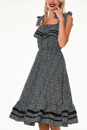 Voodoo Vixen Mae Long Floral Flare Dress With Velvet Trim 1 Voodoo Vixen Mae Long Floral Flare Dress With Velvet Trim