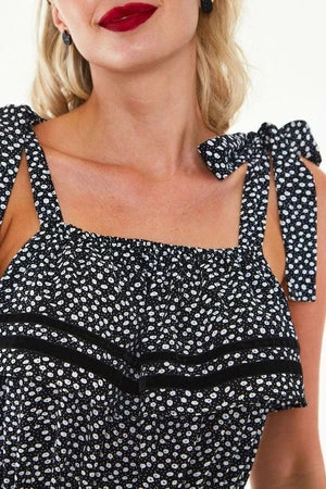 Voodoo Vixen Mae Long Floral Flare Dress With Velvet Trim 5 Voodoo Vixen Mae Long Floral Flare Dress With Velvet Trim - Image 5