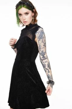 JAWBREAKER Embroidered Rose Velvet Skater Dress -Clorhing Shop dra 9357 bi 01 300x