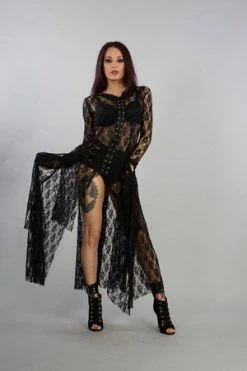Burleska Dracula Long Hooded Dress In Black Lace -Clorhing Shop dracula long hooded dress in black lace burleska 3 300x