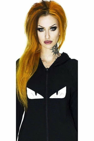 Dr Faust Evil Monster Eyes Women's Black Hoodie - Aileen 2 Dr Faust Evil Monster Eyes Women's Black Hoodie - Aileen - Image 2