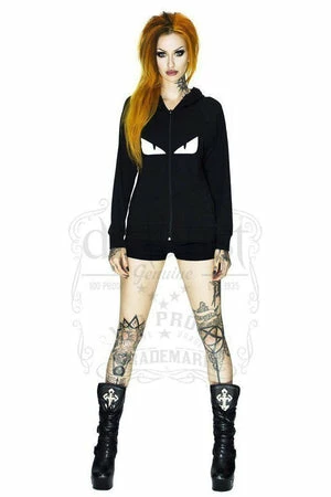Dr Faust Evil Monster Eyes Women's Black Hoodie - Aileen 1 Dr Faust Evil Monster Eyes Women's Black Hoodie - Aileen