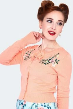 Voodoo Vixen Floral Emb Tie Neck Cardigan