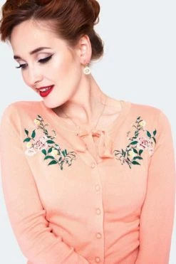 Voodoo Vixen Floral Emb Tie Neck Cardigan -Clorhing Shop floral emb tie neck cardigan caa 3603 03.1395 300x