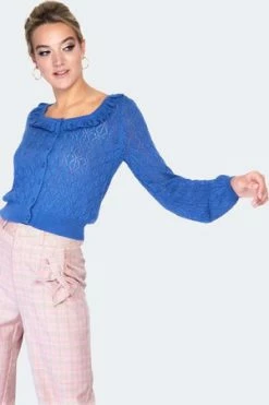 Voodoo Vixen Frill Neck Lace Knit Cardigan -Clorhing Shop frill neck lace knit cardigan caa 3604 02.1217 300x