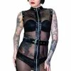 Dr Faust Full Zip Eyelet Trim Black Belt Sheer Mini Dress - Yara