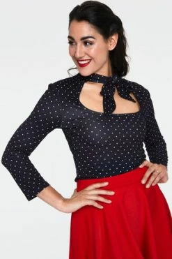 Voodoo Vixen Gail Black Polka Dot Neck Tie Top