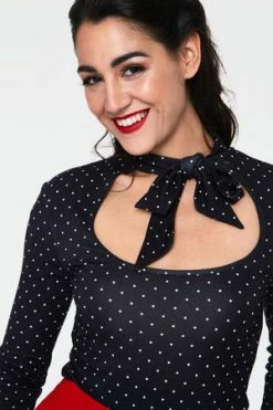 Voodoo Vixen Gail Black Polka Dot Neck Tie Top -Clorhing Shop gail black polka dot neck tie top tpa 2453 03.1061 300x