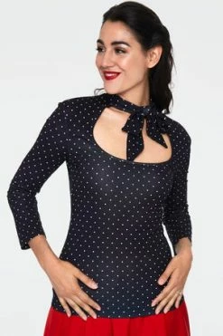Voodoo Vixen Gail Black Polka Dot Neck Tie Top -Clorhing Shop gail black polka dot neck tie top tpa 2453 04.1061 300x