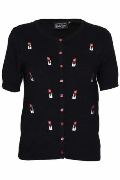 Voodoo Vixen Gianna Lipstick Cardigan In Black -Clorhing Shop gianna lipstick cardigan in black voodoo vixen 3 300x