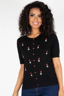 Voodoo Vixen Gianna Lipstick Cardigan In Black