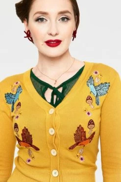 Voodoo Vixen Ginny Woodland Cardigan 38 Voodoo Vixen Ginny Woodland Cardigan -Clorhing Shop ginny mustard woodland cardigan caa 3501 02.1014 300x