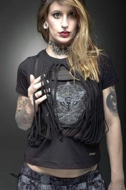 QUEEN OF DARKNESS Goth Top Decorated With Fringes