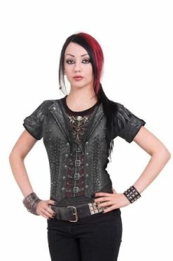 Spiral Gothess Wrap - Allover Cap Sleeve Top Black -Clorhing Shop gothess wrap allover cap sleeve top black spiral 3 300x