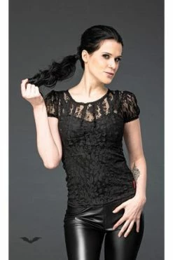 QUEEN OF DARKNESS Gothic Lace-Top With Puffed Sleeves