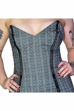 Dr Faust Grey Checkered Lace-Up Mini Dress - Jana -Clorhing Shop grey checkered lace up mini dress jana dr faust 3 300x