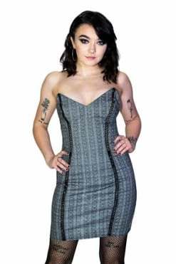 Dr Faust Grey Checkered Lace-Up Mini Dress - Jana