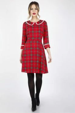 Voodoo Vixen Harley Shadow Collar Tartan Dress -Clorhing Shop harley shadow collar tartan dress voodoo vixen 3 300x