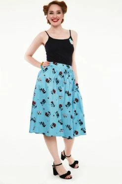 Voodoo Vixen Harper Kitty Print Flare Skirt -Clorhing Shop harper kitty print flare skirt voodoo vixen 4 300x