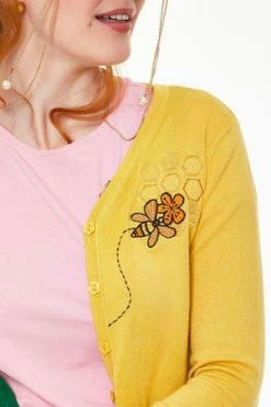 Voodoo Vixen Honey Bee Embroidered Cardigan 8 Voodoo Vixen Honey Bee Embroidered Cardigan -Clorhing Shop honey bee embroidered cardigan voodoo vixen 4 300x