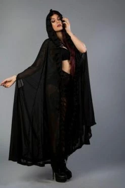 Burleska Hooded Gothic Victorian Cape In Black Chiffon -Clorhing Shop hooded gothic victorian cape in black chiffon burleska 3 300x