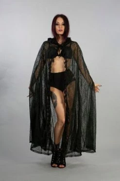 Burleska Hooded Gothic Victorian Cape In Black Spider Lace
