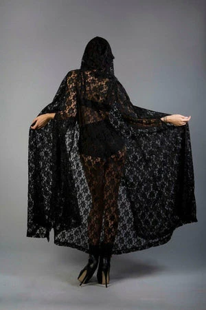 Burleska Hooded Gothic Victorian Cape In Lace 5 Burleska Hooded Gothic Victorian Cape In Lace - Image 5