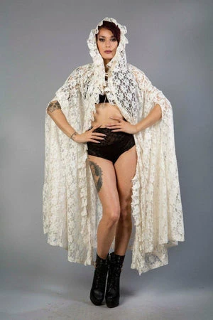 Burleska Hooded Gothic Victorian Cape In Lace 9 Burleska Hooded Gothic Victorian Cape In Lace - Image 9