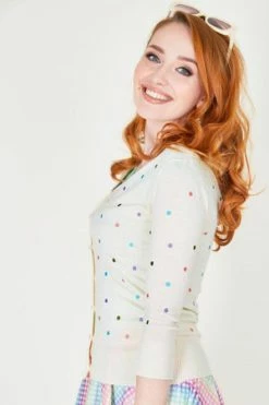 Voodoo Vixen Isla Pastel Polka Dot Cardigan -Clorhing Shop isla pastel polka dot cardigan voodoo vixen 3 300x