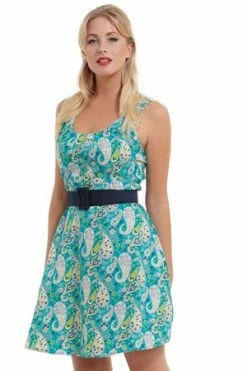 Voodoo Vixen Isra Blue Paisley Cotton Dress Dress -Clorhing Shop isra blue paisley cotton dress dress voodoo vixen 3 300x