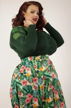 Voodoo Vixen Ivy Green Leaf Print Cardigan -Clorhing Shop ivy green leaf print cardigan voodoo vixen 3 300x