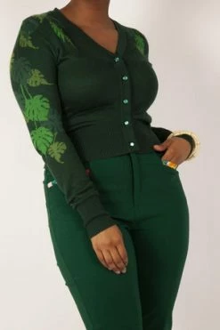 Voodoo Vixen Ivy Green Leaf Print Cardigan -Clorhing Shop ivy green leaf print cardigan voodoo vixen 4 300x