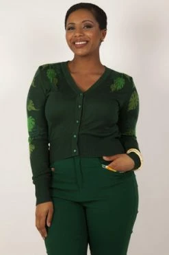 Voodoo Vixen Ivy Green Leaf Print Cardigan