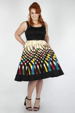 Voodoo Vixen Jean Border Print Flared Dress -Clorhing Shop jean border print flared dress voodoo vixen 10 300x