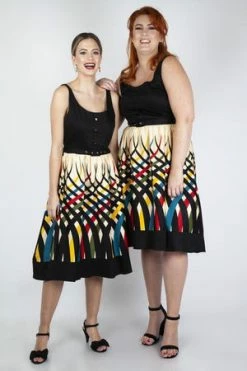 Voodoo Vixen Jean Border Print Flared Dress -Clorhing Shop jean border print flared dress voodoo vixen 11 300x