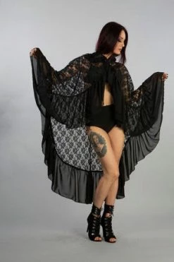 Burleska Julia Cape In Black Lace And Chiffon -Clorhing Shop julia cape in black lace and chiffon burleska 3 300x